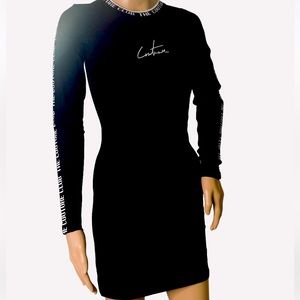The Couture Club   Black L/S Bodycon Dress Displaying Couture Club Logo   Size S